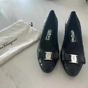 Salvatore Ferragamo Black Quilted Flats with Bow